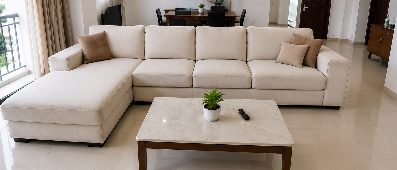 Same sectional sofa after upholstery restoration